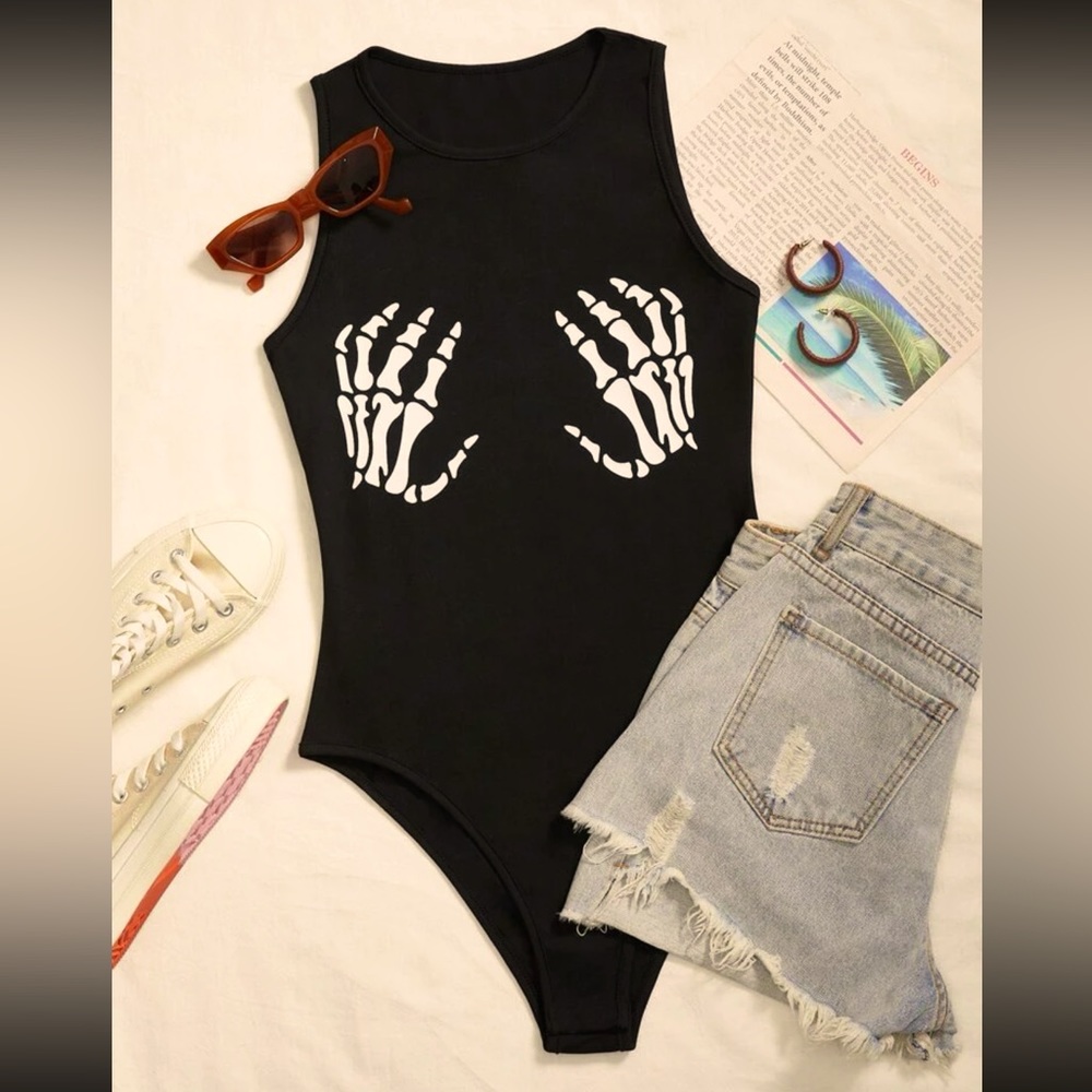 Black skeleton hands body suit